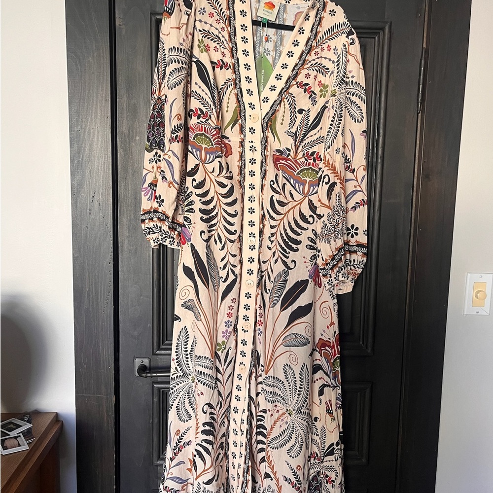FARM Rio Cream and Black Botanical Maxi Dress